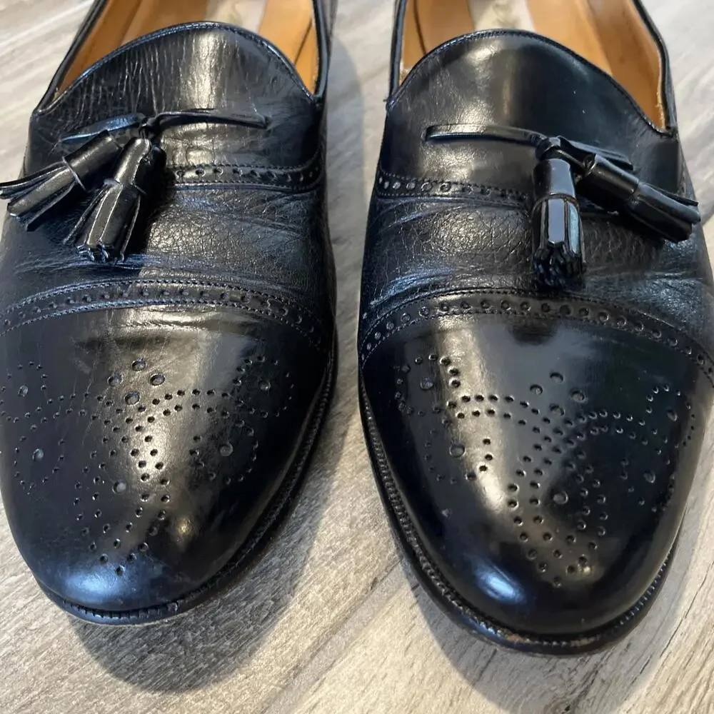 MEZLAN HAVANA MENS BLACK TASSEL LOAFERS SIZE 11.5M MADE IN SPAIN GOOD COND!